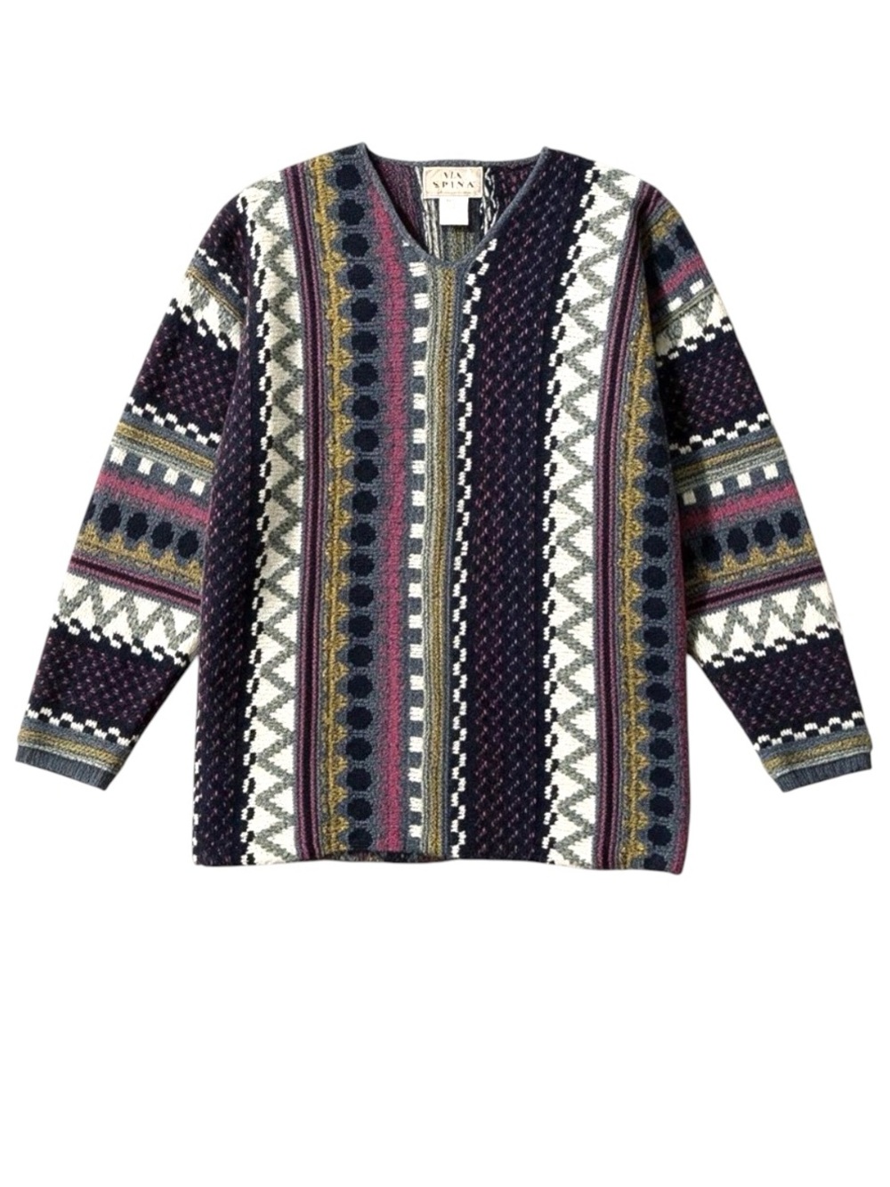 Vintage VIA SPIGA Patterned Knit Sweater Multicolor Medium